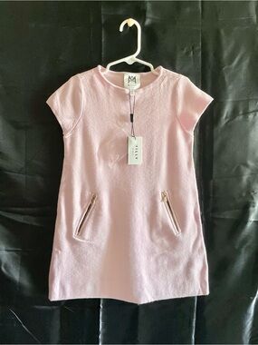 Milly Minis Pink Short-Sleeve Ponte Dress with Gold Zips